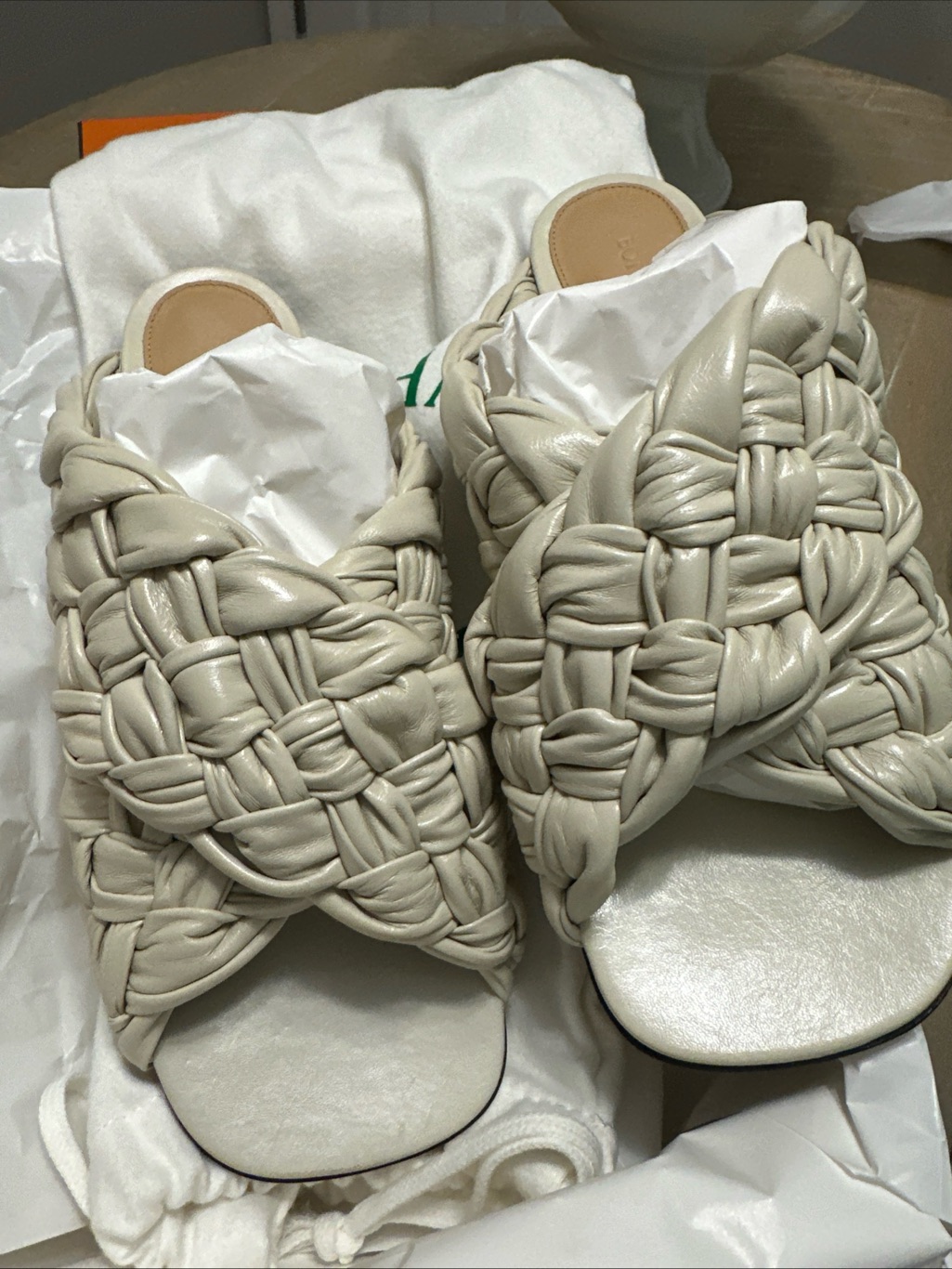 Bottega Veneta Cream Padded Intrecciato Slide Sandals
